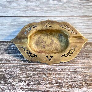Vintage Solid Brass Ornate Scalloped Dish | Ashtray/Trinket/Key